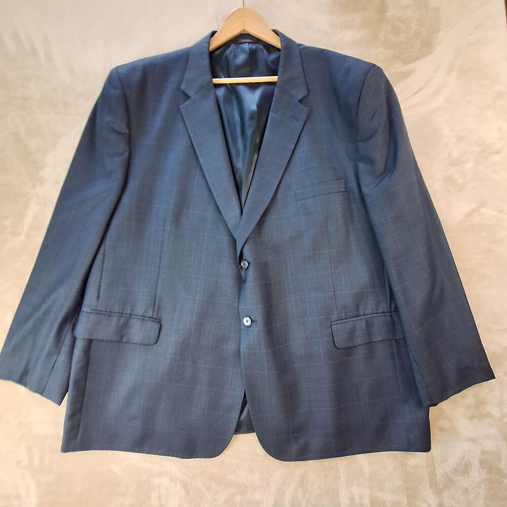Jones New York Suit Jacket Mens 54 Gray Wool Plaid Single Vent 2 Button Classic